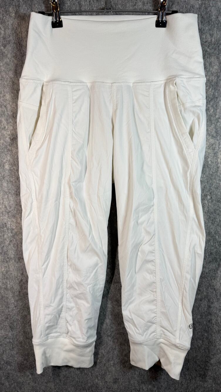 Lululemon Womens Lightweight Fold Over Cropped White Pants Size 8 Stretch